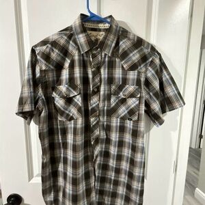 Coastal Men's Size L Short Sleeve Pearl Snap Up Plaid Shirt
